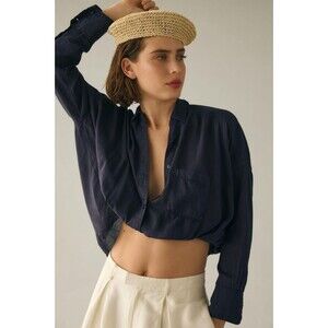 Anthropologie Pilcro Twist-Front Shirt Blouse Top Buttondown Solid XSP 265989